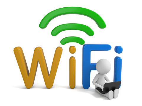 3d people with a wifi symbol,. 3d image. Isolated white background