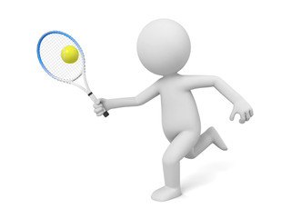 3d people with tennis racket and ball. Tennis player