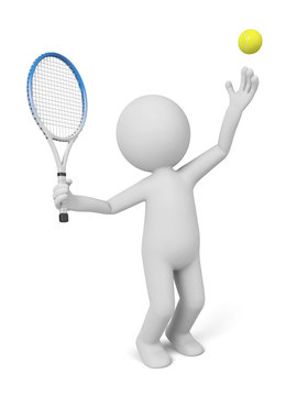 3d people with tennis racket and ball. Tennis player