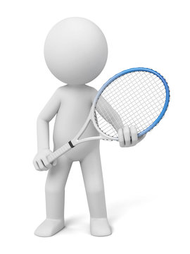 3d people with tennis racket and ball. Tennis player