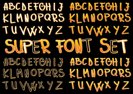 Vector illustrated alphabet set on black background.