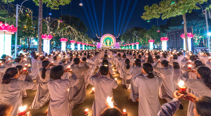 Ho Chi Minh City, Vietnam - December 27th, 2015: Buddhist candle night offering  Buddha Amitabha festivals offering pure soul refuge in Buddha, Ho Chi Minh city, Vietnam