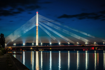 Suspension bridge in Riga at night