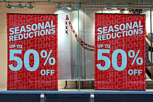 Shop window display in the post christmas sales