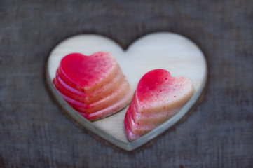 Fototapeta na wymiar Chocolate candies in a heart shape. Valentine's Day