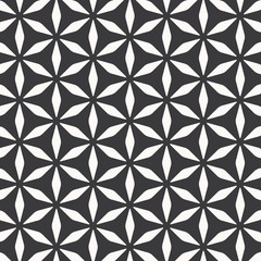 Vector pattern, repeating abstract flowers, geometric shape stylish monochrome