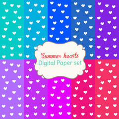 10 Digital Papers Rainbow Mixed Patterns Patterned Backgrounds Summer hearts, digital paper set