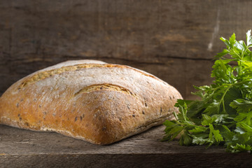 Baked bread and parsley