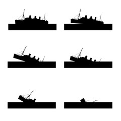 ship sinking vector in black color