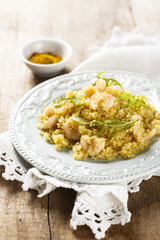 Quinoa with bulgur and shrimps