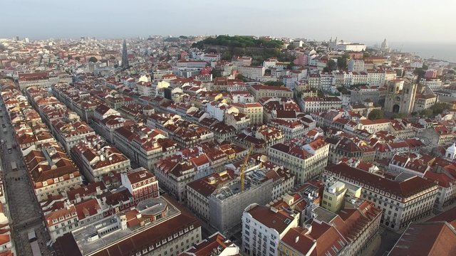 Aerial View of Baixa Chiado and Alfama, Lisbon, Portugal
