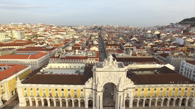 Aerial View of Baixa Chiado with Augusta Arch in Lisbon, Portugal