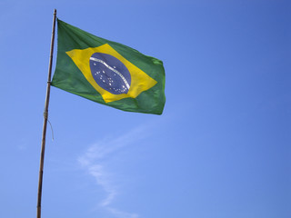 Brazilian flag on blue sky