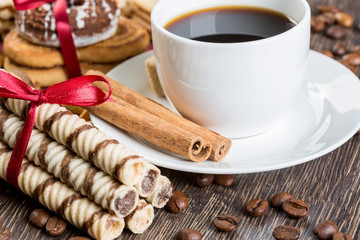 Biscuits and coffee on table