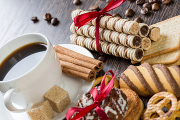 Biscuits and coffee on table