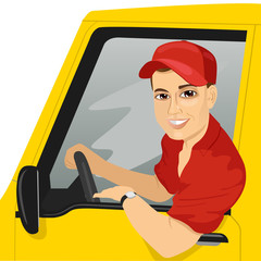 Smiling truck driver in the car