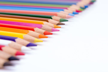 Group of color pencils select focus