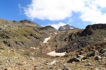 Panorama with mountain Weißspitze in Hohe Tauern Alps, Austria
