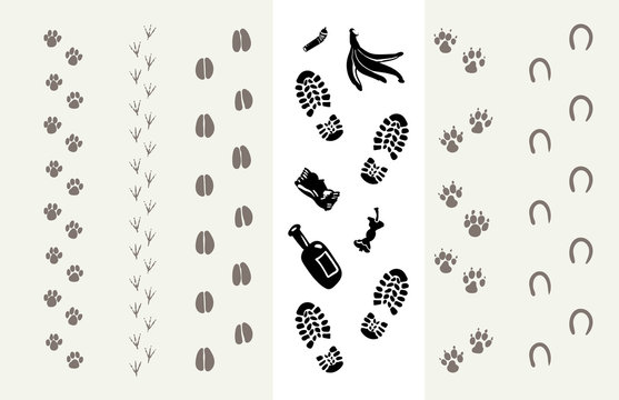 Traces of animals and humans. Poster for the Protection of the Environment. Vector illustration