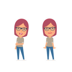 Funny Character Girl Designer in confident and shy poses