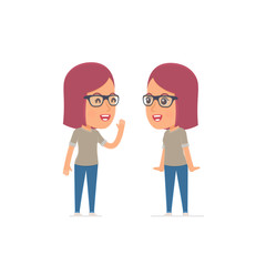 Obraz premium Cunning Character Girl Designer gossiping and telling secret to