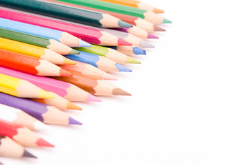 Group of color pencils select focus