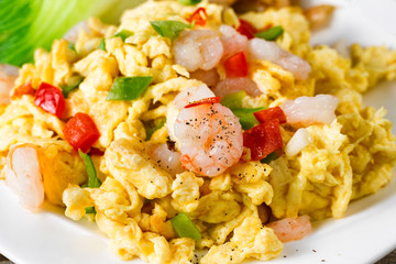Chinese egg and shrimp dish ready to eat