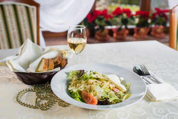 green salad with cheese and vegetables 