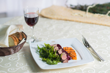 dish with beef sauce and vegetables