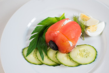 vegetable salad with cucumber, tomato and eggs