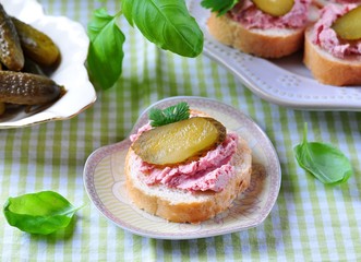 pate with ham slice of cucumber, parsley, basil and coriander.