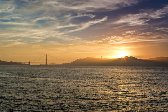 Travel and Tourism Concept and Ideas. San-Francisco Golden Gate Bridge during Sunset Golden Hour