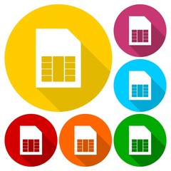 Simple SIM card web icons set with long shadow