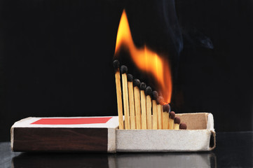 Burning matches in a box.