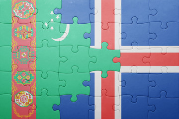 puzzle with the national flag of turkmenistan and iceland