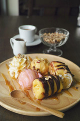 honey toast on the wood dish in coffee shop