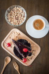 cake on the desk in coffee shop