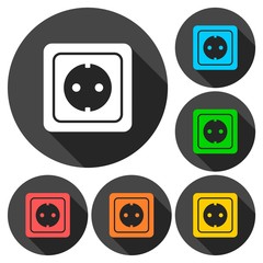 Power socket vector icons set with long shadow