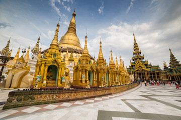 atmosphere of dusk at Shwedagon pagoda in Yangon, Myanmar