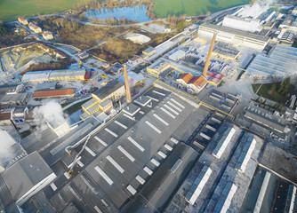 Aerial view to industrial zone and technology park near Pilsen city in Czech Republic, Europe. 