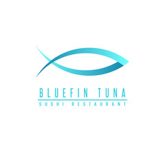Bluefin tuna logo fish silhouette, mockup sushi restaurant, design element fishing club emblem