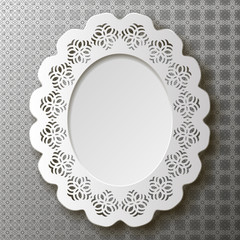 3D paper lace frame, black white pattern,  template congratulation frame, vector