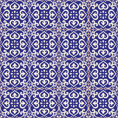 Seamless pattern azulejo dark blue.