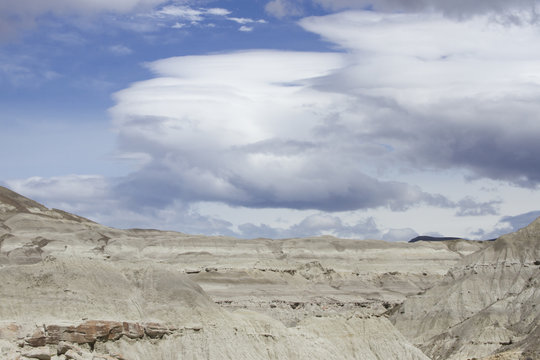 Linticular cloud formations over Patagonia landscape, Argentina.