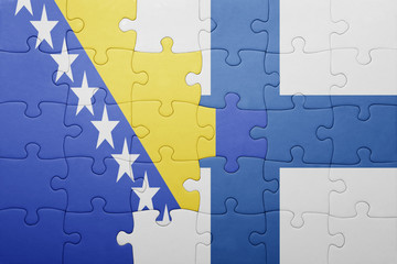 puzzle with the national flag of bosnia and herzegovina and finland