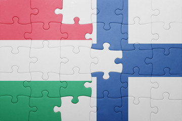 puzzle with the national flag of hungary and finland