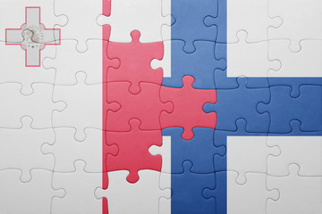puzzle with the national flag of malta and finland