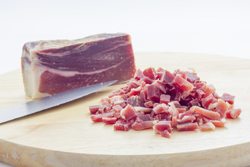 Raw diced bacon