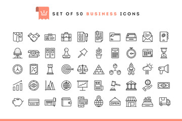 Set of 50 business icons, thin line style