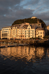 Ålesund, lit by the setting sun (vertical)